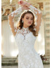 High Neck Ivory Lace Tulle Sweet Wedding Dress